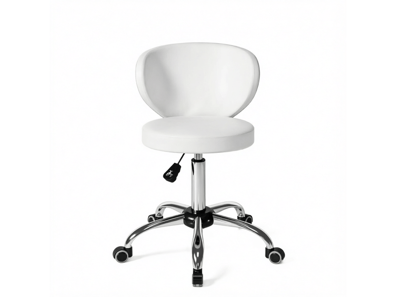 Tabouret à roulettes,45x54x73-88 cm,avec dossier réglable,pu,blanc - Conforama A