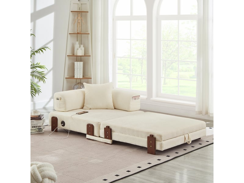  Canapé convertible, canapé-lit — beige, avec accoudoirs, port usb  - Conforama A