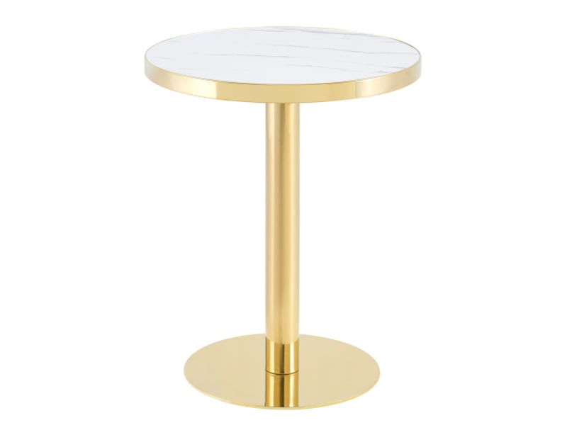  Table d’appoint ronde moderne – cadre en acier inoxydable doré, plateau marbre uv, socle solide, salon luxueux  - Conforama A