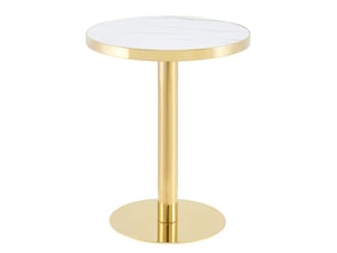 Table d’appoint ronde moderne – cadre en acier inoxydable doré, plateau marbre uv, socle solide, salon luxueux