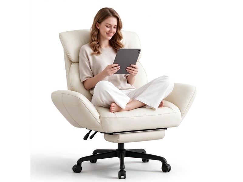 Fauteuil de bureau ergonomique,dossier inclinable 90°-135,repose-pieds,hauteur réglable,cuir pu,beige - Conforama A