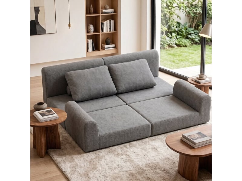 Chauffeuse convertible avec mousse à mémoire de forme, fauteuil lit pliable & multi-fonctions avec soutien dorsal, canapé futon portable, gris EVARICH - Conforama B
