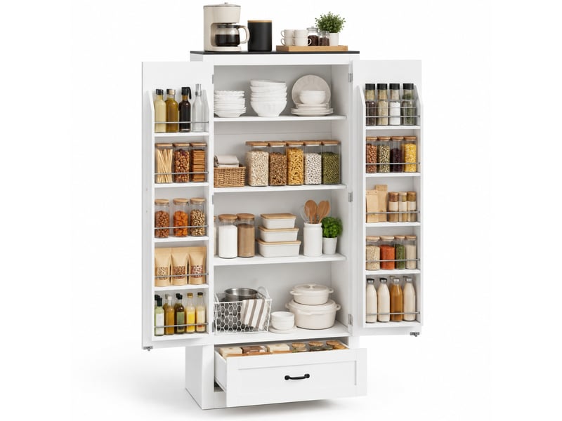  Armoire de rangement cuisine 2 portes et tiroir 80 x 35 x 183 cm evryae  - Conforama A