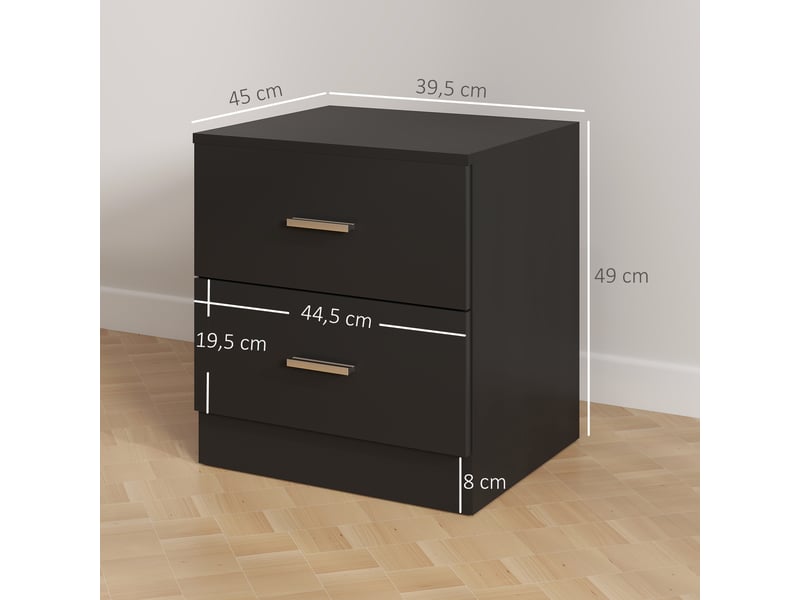  Table de chevet moderne avec 2 tiroirs, idéale pour le salon ou la chambre, 45 x 39,5 x 49 cm, noire.  - Conforama E