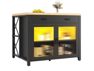 Desserte de cuisine avec 2 tiroirs, porte vitrée et pieds réglables, pour cuisine, noir, 100 × 80 × 90 cm