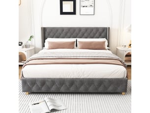 Lit 2 places 180x200 cm <strong>KORFEE</strong>  <strong></strong> coloris gris