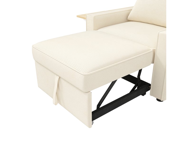  Fauteuil-lit convertible 1 place pliable en velours côtelé beige, avec usb et support pour téléphone  - Conforama E