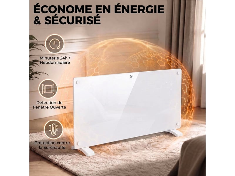  Radiateur électrique connecté wifi 2000 w, chauffage convecteur sur pied ou mural, télécommande, écran led, 15-22m²  - Conforama R