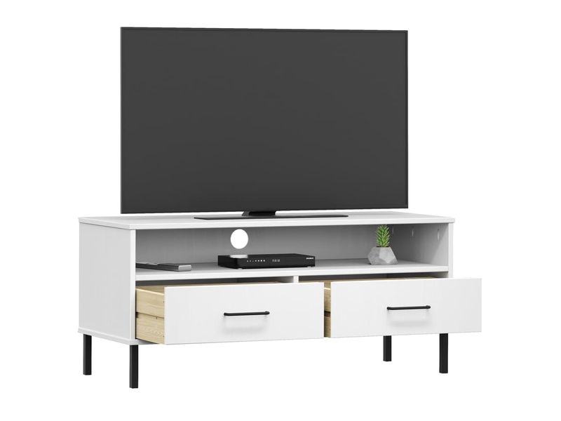  Meuble tv - banc tv - meuble de rangement avec pieds en métal blanc bois de pin massif oslo  - Conforama C