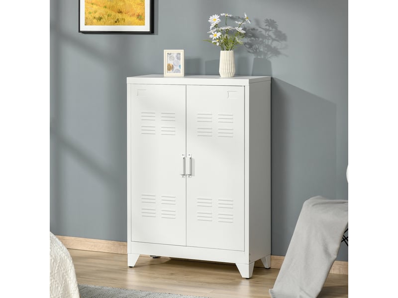  Armoire de bureau à 3 niveaux meuble de rangement bureau métallique 2 portes étagères réglables 75 x 33 x 110 cm blanc  - Conforama A