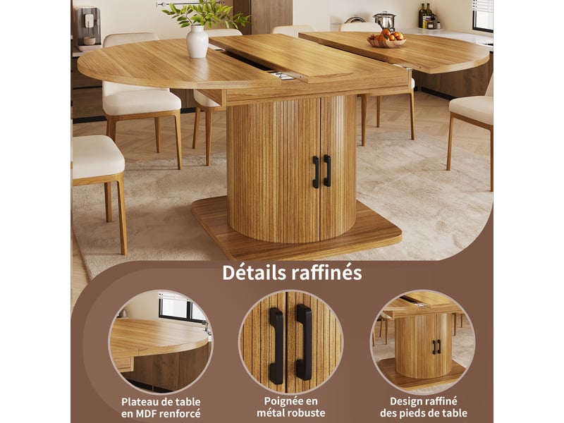 Table de salle à manger extensible,118-158x118x76 cm,avec rangement,mdf,marron foncé - Conforama E