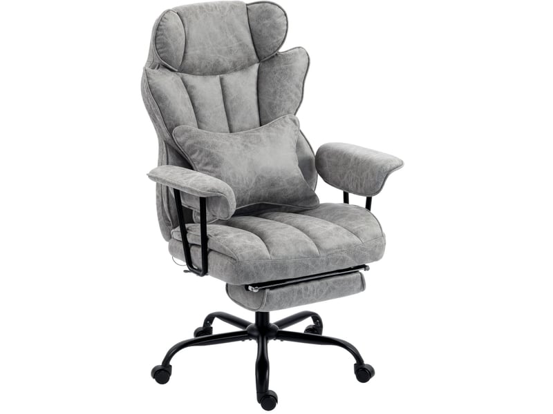  Fauteuil de bureau avec massage vibratoire 6 points, chauffage lombaire et repose-pieds, 76x77x116-126 cm, —, gris  - Conforama A