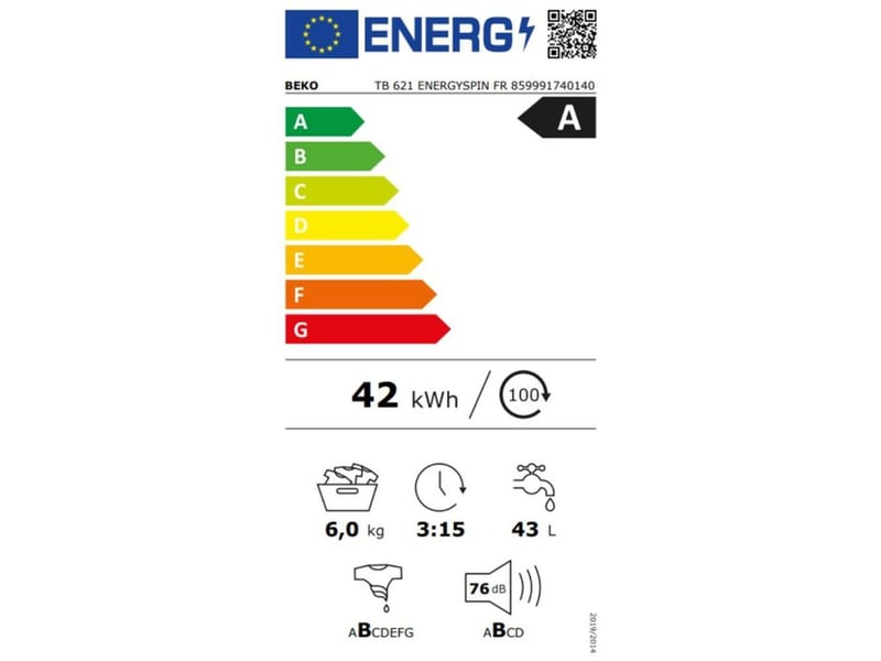  Lave linge top 6 kg tb621 1200 trmin classe a 15 programmes blanc TB621ENERGYSPINFR - Conforama D