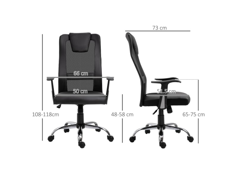  Chaise de bureau ergonomique inclinable, accoudoirs, réglable en hauteur, noire, 120 kg  - Conforama C