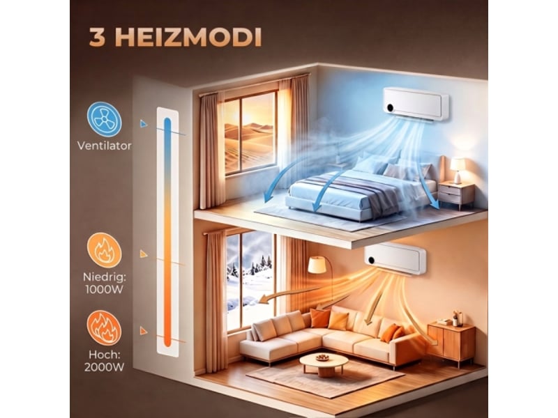 Chauffage soufflant mural 2000 w avec télécommande, 3 modes, écran led et minuterie 12 h - Conforama C