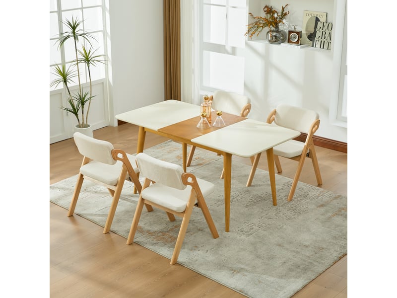  Lot de 4 chaises pliantes et empilables en hêtre massif, assise rembourrée avec housse amovible en lin, pieds antidérapants, charge 180 kg, beige  - Conforama B