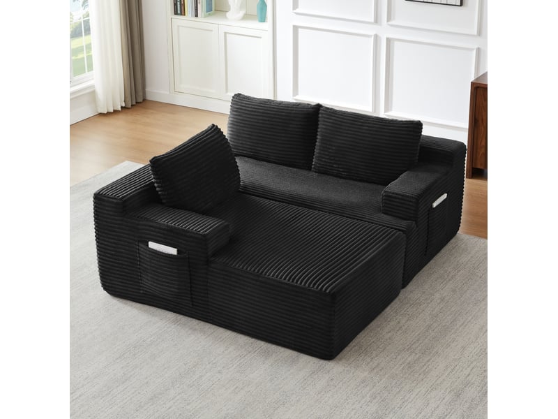  Canapé d’angle modulable 4 places 238x152x66 cm en velours côtelé noir  - Conforama D