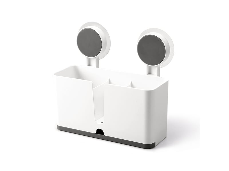  Porte-ustensiles de cuisine avec 2 ventouses et égouttoir pour couverts, éponges, brosses, grattoirs, baguettes - white  - Conforama A