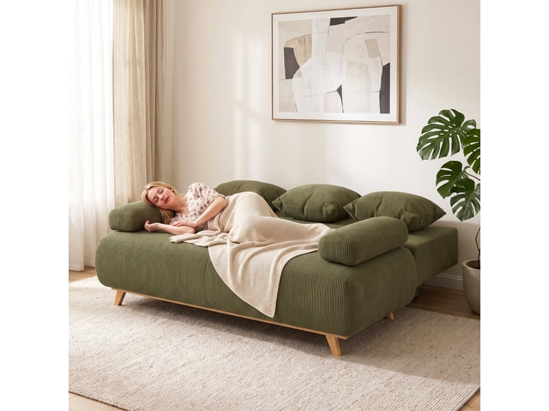 Canapé convertible, canapé-lit, en velours côtelé, vert foncé, pour salon et séjour, dossier réglable - Conforama R
