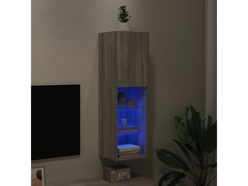Meuble tv - banc tv - meuble de rangement avec lumières led sonoma gris 30,5x30x102 cm - Conforama E