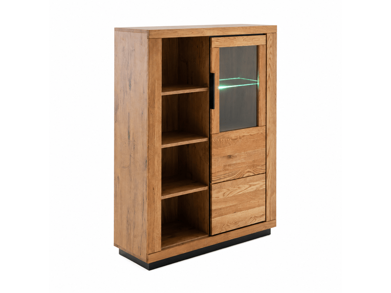  Ensemble salon de 4 pièces composé de meuble tv, vitrine haute étagère et vaisselier coloris chêne massif  - Conforama E
