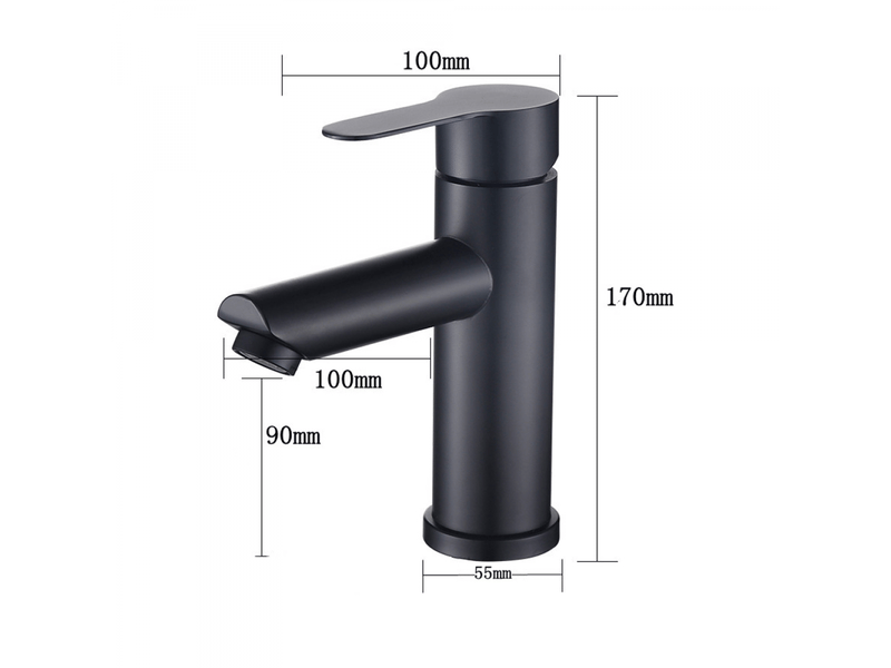  Robinet de lavabo de salle de bain, eau chaude et froide, robinet d'évier en acier inoxydable - bec droit noir, tube de 60 cm  - Conforama E