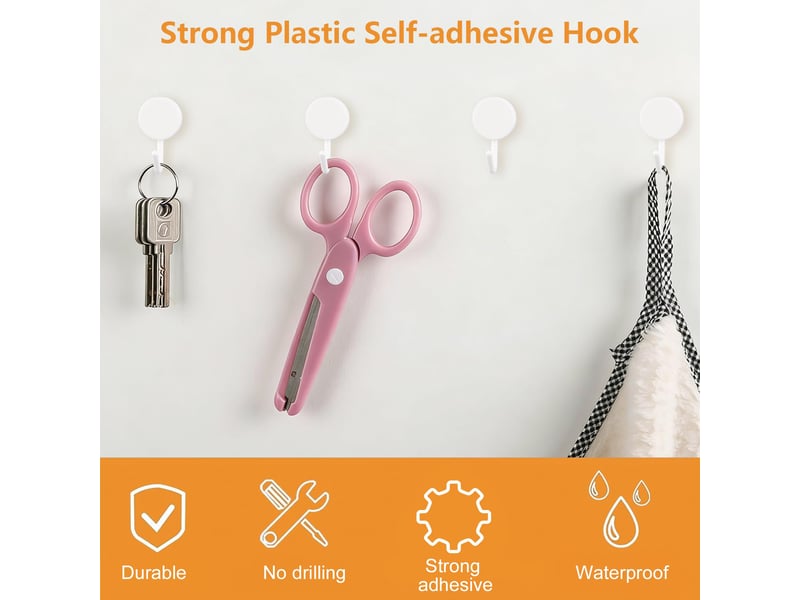  Lot de 20 crochets auto-adhésifs robustes en plastique beige - idéal pour porte, cuisine, salle de bain, bureau, blanc  - Conforama E