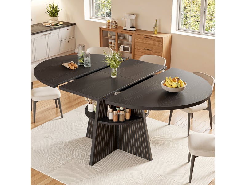  Table à manger extensible 110-150x110x76 cm, rangement ouvert, mdf et métal noir  - Conforama B