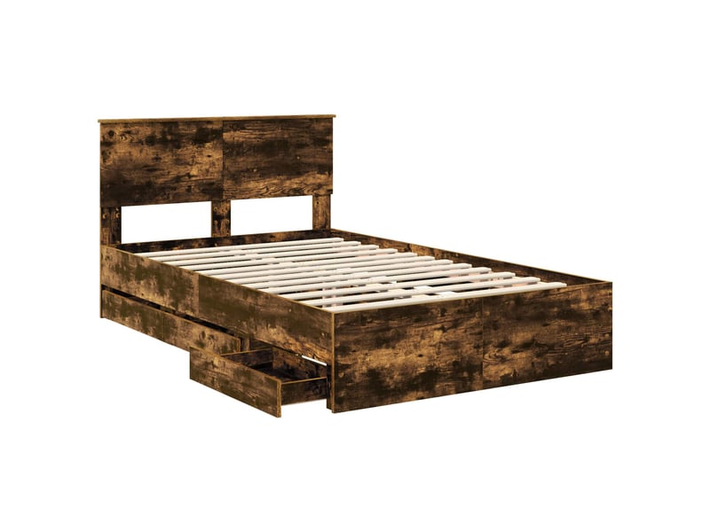  Lit double- lit adulte -  cadre de lit chêne fumé 135 x 190 cm bois ingénierie  - Conforama D