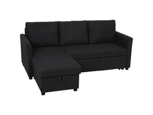 Canapé d'angle gauche convertible <strong></strong> <strong></strong> 3 places Tissu gris avec coffre de rangement