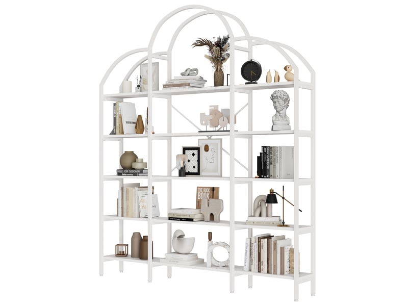  Bibliothèque 170x26x190 cm, 5 niveaux, meuble de bureau, structure stable, meuble bureau et salon, mdf et métal, blanc  - Conforama A