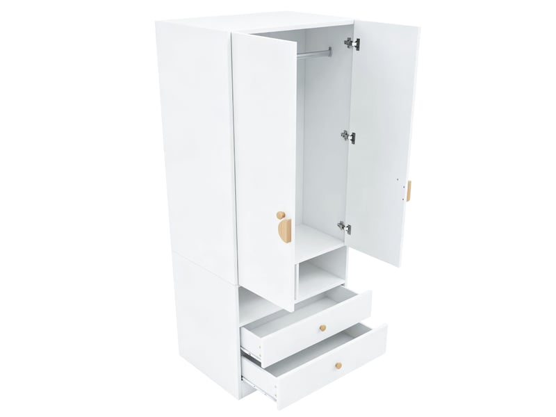 Armoire avec 2 portes, 2 tiroirs et niches de rangement, poignées décoratives, pour chambre, en mdf blanc, 70 × 50 × 170 cm  - Conforama E