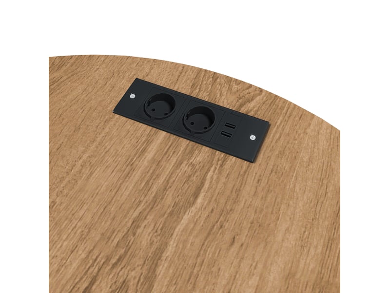  Table de chevet cylindrique 60 x 60 x 60 cm avec prise et 2 ports usb, porte coulissante, roulettes, mdf aspect chêne  - Conforama E