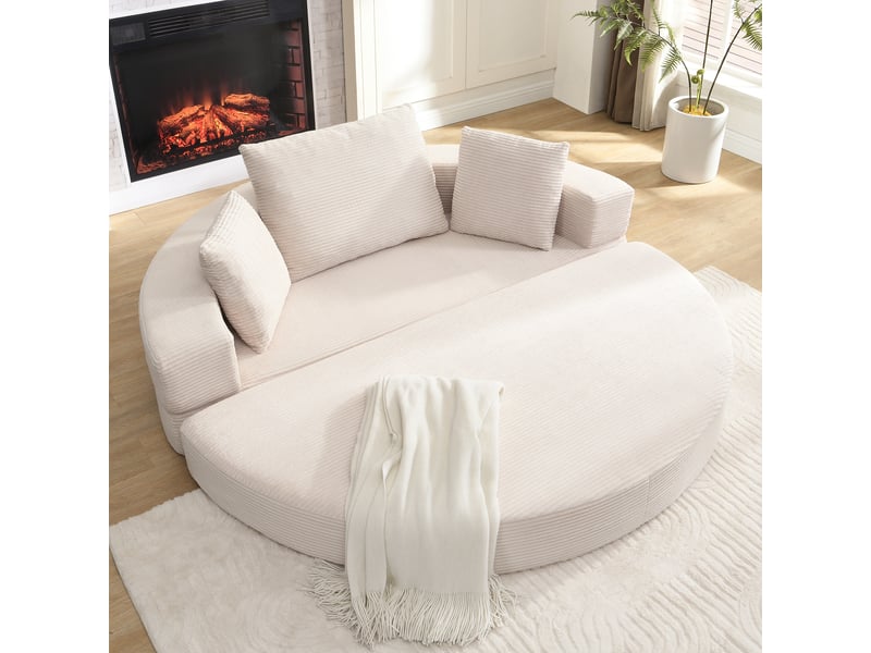 Canapé convertible pliable 2 en 1 avec 3 coussins et bordure enveloppante en velours côtelé beige, 173 × 176 cm - Conforama C