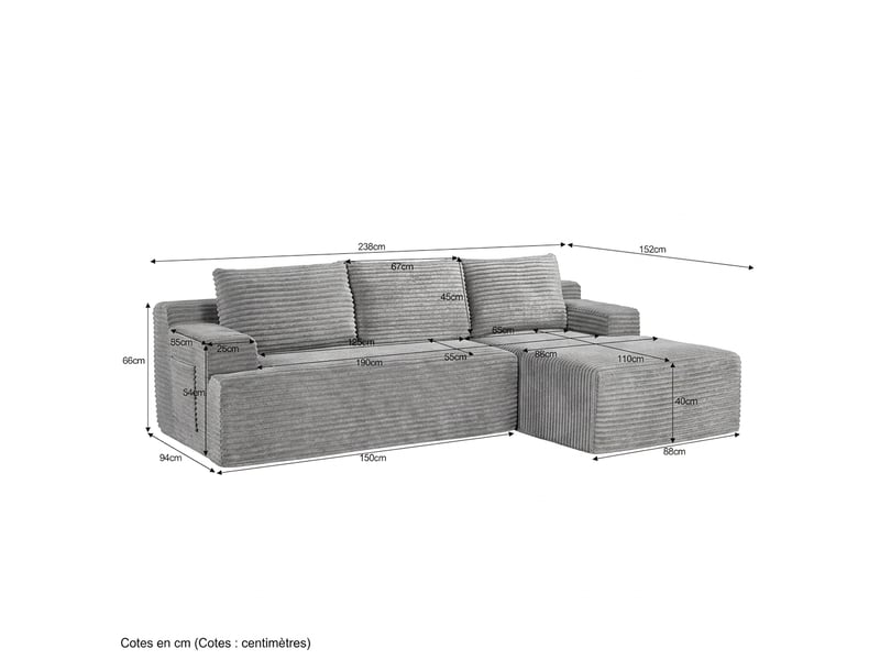  Canapé d'angle en l 4 places gris foncé cloud sans montage  - Conforama E