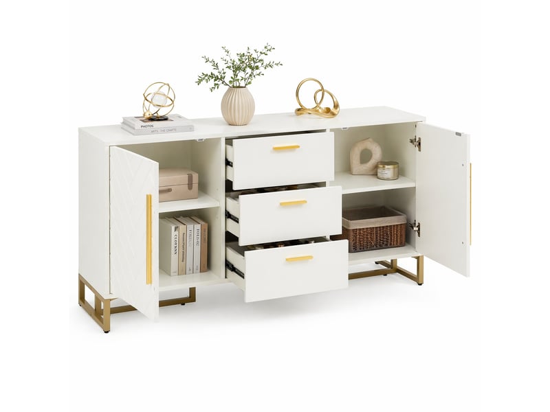 Buffet blanc à 2 portes et 3 tiroirs avec motif chevrons - Conforama A