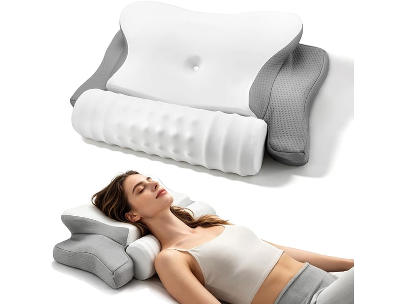 Coussin de nuque en mousse à mémoire de forme 2 en 1 - oreiller ergonomique avec 2 hauteurs et housse rafraîchissante - Conforama A