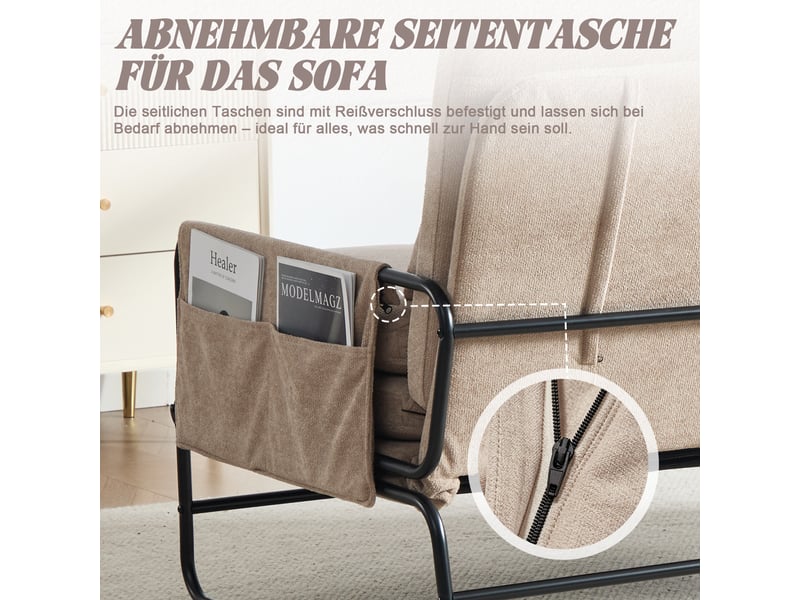 Canapé convertible, canapé-lit, 2 places, en chenille, kaki, structure métallique, design moderne, pour salon, bureau, appartement - Conforama E
