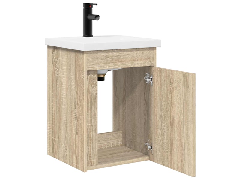 Meuble de rangement salle de bain avec robinet chêne sonoma shl9245 - Conforama D
