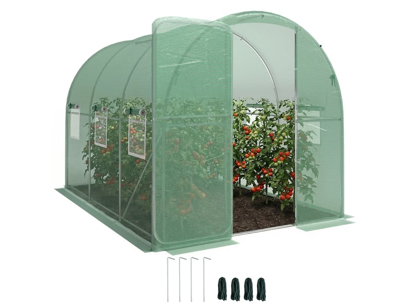  Serre 3 x 2 x 2 m, serre en aluminium avec porte à charnières verrouillable, 6 fenêtres en filet enroulables, poteaux de support  - Conforama A