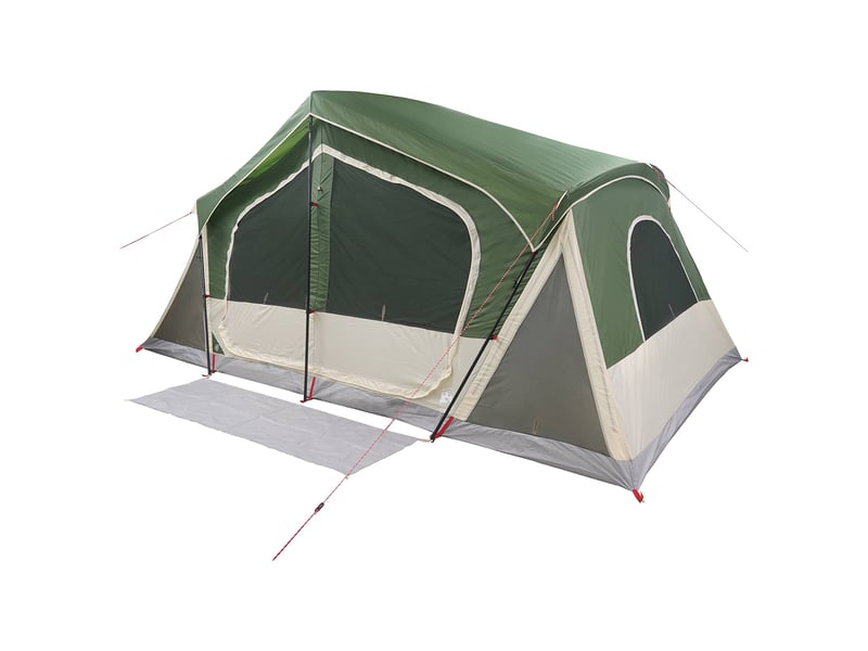  Tente de camping, tente cabane vert 10 personnes polyester et acier  - Conforama C