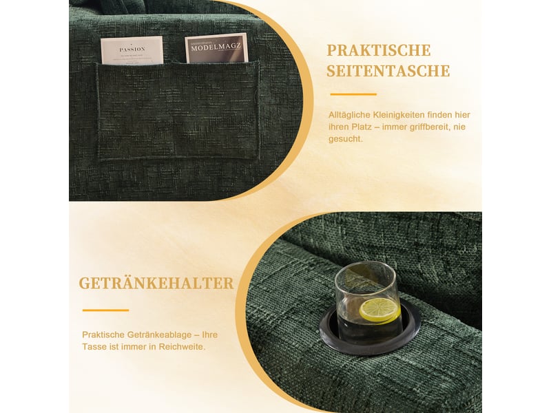 Canapé modulable compression d'angle en u,322x161x75cm,velours côtelé,canapé 4 places avec 2 poufs,porte-gobelets,poches latérales,sans montage,vert - Conforama D