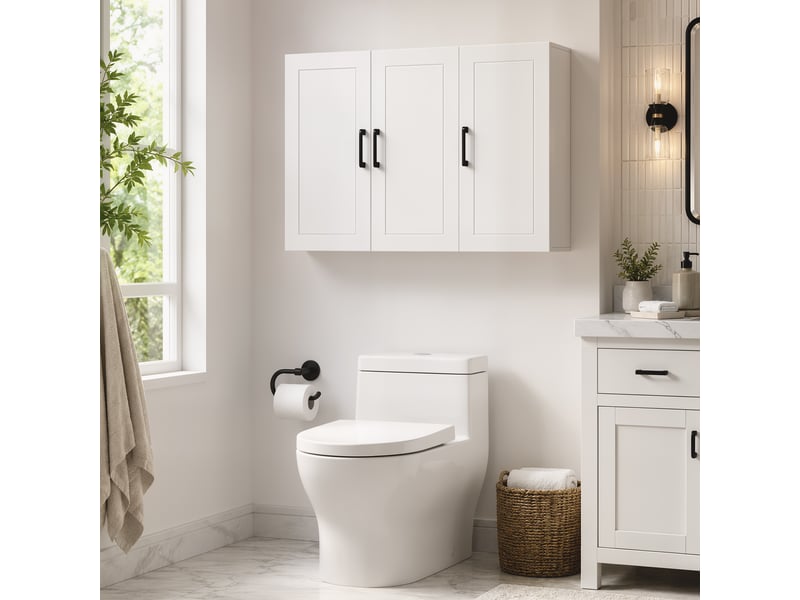  Armoire murale de salle de bain en mdf blanc, 3 portes, 90 x 30 x 60 cm  - Conforama D