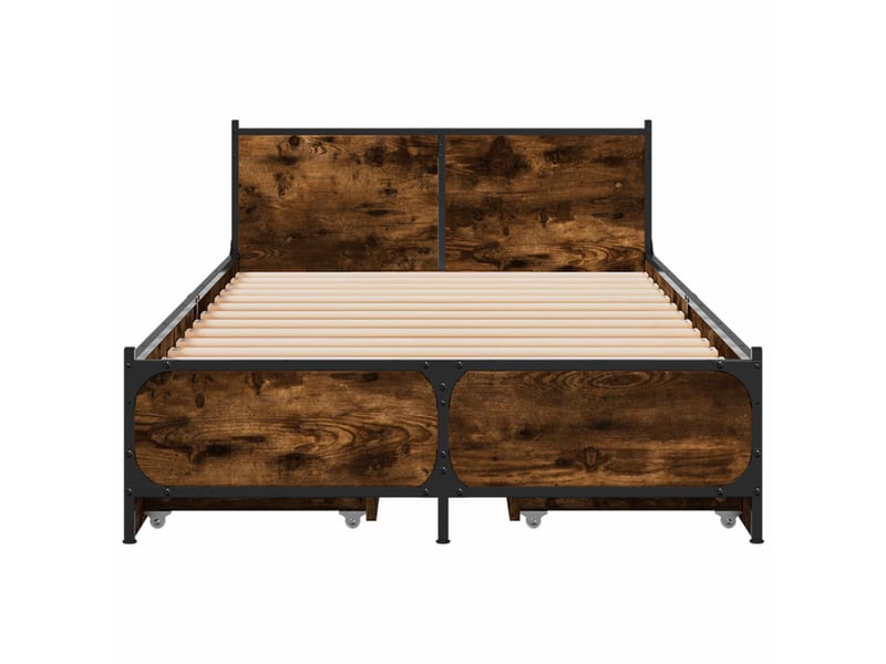 Lit simple- lit adulte - cadre de lit avec tête de lit avec roue chêne fumé 80 x 200 cm - Conforama C