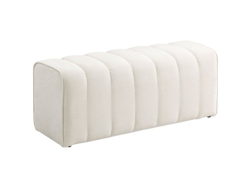  Banc de chambre moderne, banquette rembourrée avec structure en bois, capacité de charge jusqu'à 220 kg, repose-pieds, blanc crème  - Conforama A