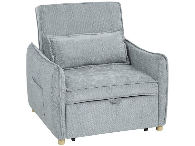  Fauteuil convertible 1 place 3 en 1, fauteuil-lit clic-clac en chenille, assise large dossier réglable, 88x84x87cm, gris  - Conforama A