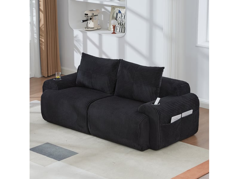  Canapé modulaire 2 places 200x99x80 cm en velours côtelé noir  - Conforama C