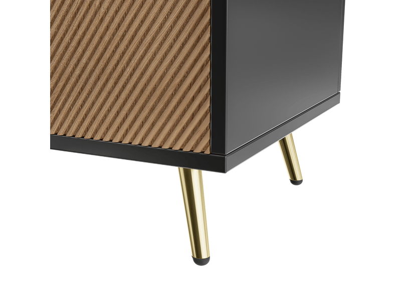  Buffet 160 x 40 x 75 cm noir et bois, 4 portes, poignées dorées brossées pour salon  - Conforama E