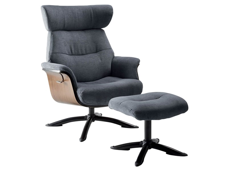  Fauteuil relax manuel pivotant + repose-pieds bois et tissu bleu - nakano NAKANO - Conforama A