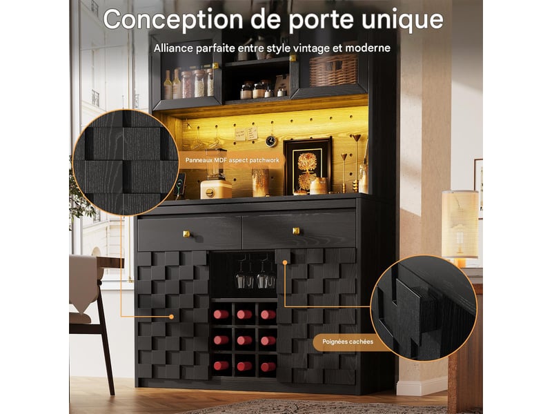  Meuble de cuisine haut avec led prises usb et porte-bouteilles noir 120x40x178 cm N620GG260707S - Conforama D
